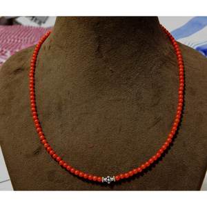 Genuine Natural Italian Coral <b>Necklace</b> <b>Handmade</b> Sterling <b>Silver</b> Fashion Beaded Jewelry 4x4 mm Gemstone Beads NL0107-GS - Product Image 3