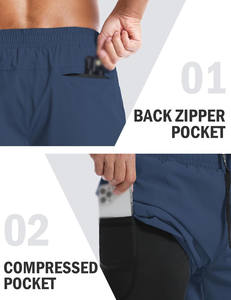 Pantalones cortos de malla atléticos personalizados con forro de compresión bolsillo para teléfono estilo deportivo para entrenamiento deportes Fitness gimnasio correr Jogging - Product Image 5