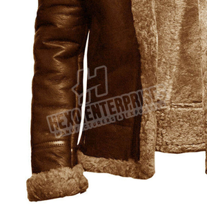 New Arrival Fashion Winter Aviator <b>Fly</b> Leather Shearling <b>Jacket</b> with Stand Collar Front Logo High Quality Waterproof for <b>Men</b> - Product Image 5