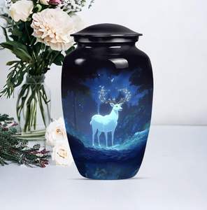 Urna de ciervo en la noche para cenizas humanas, urna grande masculina adulta para cenizas, urna de cremación conmemorativa para papá, funeral de entierro, tamaño personalizado - Product Image 4