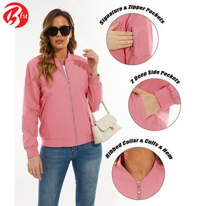 2023 rose Sport Bomber veste col montant fermeture éclair coupe-vent manches régulières vêtements d'extérieur XL coton rempli tissu hiver saison plaine - Product Image 4