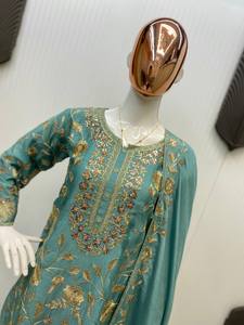Designer Embroidered Cotton Top with Sharara and Dupatta Set In-Stock for Ethnic Festive or Party Wear - Product Image 6