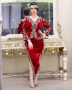2024 Collection de mariage superbe belle broderie rouge veste Karakou robe ornée de perles de verre en cristal en lin de soie - Product Image 1