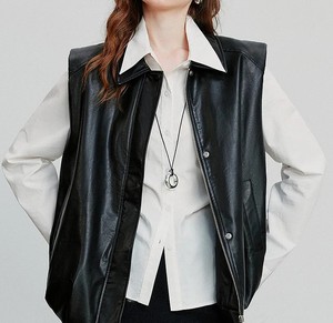 Chalecos de Estilo Oversize de Primera Calidad para Mujer al por Mayor, Chaleco de Piel de Oveja de Secado Rápido, Chaleco de Cuero Auténtico con Cremallera, Chaleco de Moda - Product Image 2