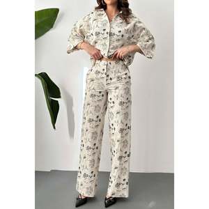 Beige Embroidered <b>Linen</b> Set - Beige - Product Image 5