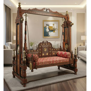 Jhula traditionnelle dorée vintage, balançoire d'intérieur détachable, en bois de teck indien massif sculpté de qualité supérieure, pour manoir de luxe - Product Image 3