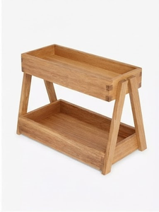 Mango Wood Double Tier <b>Storage</b> <b>Rack</b> Rectangular Standing Type Minimalist Design for <b>Kitchen</b> Spices Holders - Product Image 1