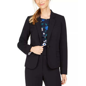 Blazer da Donna Calvin Klein Blu Navy con Bottone Singolo, Tessuto Ricamato, Stampa Tinta Unita, Lunghezza Corta, Taglia 12 - Product Image 1