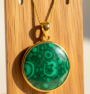 Top Grade 925 Sterling Silver Chain Lunette Réglage Bohème Naturel Malachite Forme Ronde Pendentif Guérison Cristal Mode Cadeau - Product Image 1