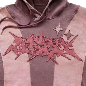 Sudadera con capucha de lavado ácido 6XL tela de algodón gris Vintage de Terry francés desgastado 500 GSM peso pesado de gran tamaño con capucha bordada No - Product Image 3