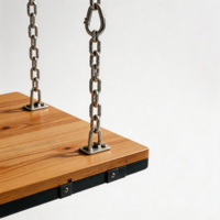 Ensemble de table à manger avec balançoire d'extérieur pour 4 personnes, structure en métal avec plateau en bois massif et chaises suspendues pour patio, café et jardin