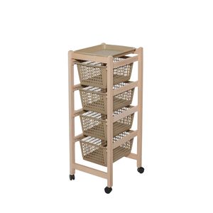 Modern Solid Beech Wood Organizer Cart with Removable Tray Food-Safe <b>Plastic</b> Baskets <b>Plastic</b> <b>Wheels</b>-For Entryway or Hotel Use - Product Image 4