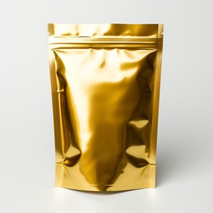 10000 MOQ Golden Mylar Bag Bolsa de pie blanca mate Grado alimenticio Grabado Impreso Zip Lock A prueba de olores a prueba de humedad - Product Image 1