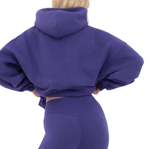 Sweat à capuche oversize pour femme en coton 50% et polyester 50%, couleur violet foncé, streetwear, épaules tombantes, coupe décontractée, mode, vêtements d'hiver - Product Image 4
