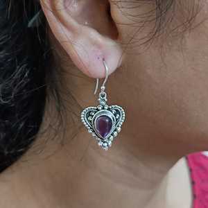 Handmade 925 Sterling <b>Silver</b> <b>Dangle</b> Drop <b>Earrings</b> Gold Plated with Heart Flower Shape for Wedding Featuring Pearls Diamonds - Product Image 5