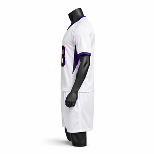 Ensemble de maillots de football personnalisés sublimés blanc, violet, or, col en V, manches courtes, anti-transpiration, uniforme unisexe pour adultes 18 - Product Image 4