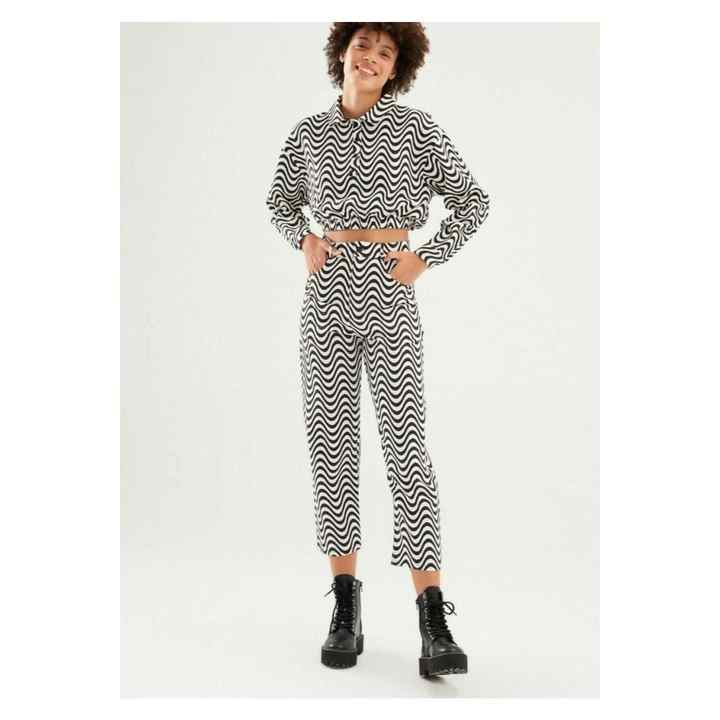 Women's Black Color Striped Gabardine (ONLY BLOUSE) Blouse