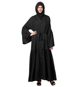 Haute qualité personnalisé femmes Naqab à manches longues noir solide volant Burkha Style ethnique Hijab mode robes musulmanes dubaï Abaya - Product Image 1