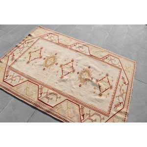 พรมตุรกีวินเทจขนาด 4.2x5.7 ฟุต, พรมตกแต่ง, พรมสีเบจสไตล์ตะวันตกเฉียงใต้ - Product Image 2