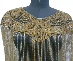 Vintage Arabic Style Evening Hand Embroidered Sequins Beaded Sweetheart Fringed <b>Ponchos</b>/Bespoke Blouses-Customizable Color ODM - Product Image 3