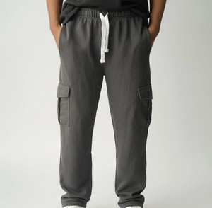 Pantalon cargo baggy décontracté en velours côtelé gris acier, léger et imperméable, ODM - Product Image 1