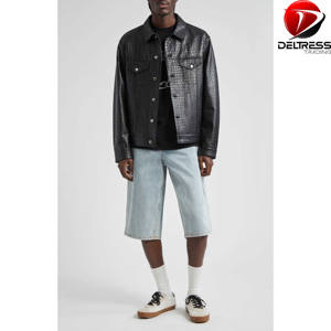 Blouson de motard en cuir pour hommes, respirant, design personnalisé, vêtements de course d'hiver, col ouvert - Product Image 3