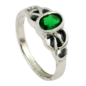 Anillo de compromiso vintage de plata 925 con circonita cúbica verde, corte esmeralda y engaste de bisel, para mujer, piedra de nacimiento de mayo - Product Image 1