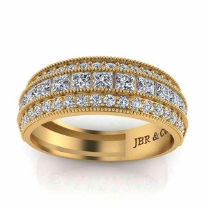Top Trending Princess And Round Diamond Gold Plated 925 Sterling <b>Silver</b> Milgrain Wedding <b>Band</b> <b>Ring</b> For Women At Best Price - Product Image 3