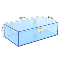 Boîte de rangement en acrylique transparent bleu avec décorations de libellules dorées pour la décoration de la maison, les cadeaux et l'affichage de luxe