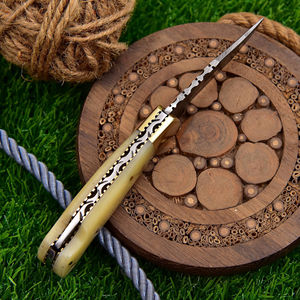 Cuchillo de hoja fija de acero de Damasco hecho a mano mango de madera OEM 3 años de garantía fabricante de fundas de cuero Pakistán Premium - Product Image 4