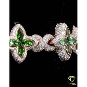 Vente chaude laboratoire cultivé fleur verte lien chaîne plaqué rhodium 925 argent glacé personnalisé Hip Hop déclaration bijoux - Product Image 3