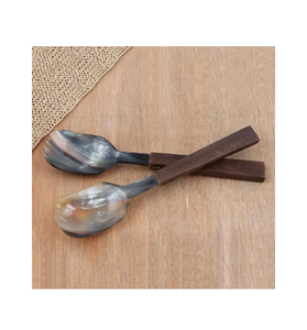 Juego de servicio de ensalada de cuerno de búfalo de Venta caliente con mango de acero Juego de servicio de barra de ensalada Cuchara y tenedor productos de última calidad - Product Image 3