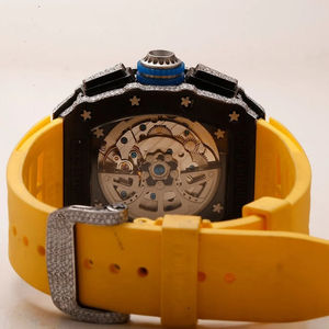 Luxuriously <b>Crafted</b> Stainless Steel Hip Hop Diamond Watch Yellow Rubber Belt Moissanite VVS Clarity Square Case-Yellow Rubber - Product Image 4