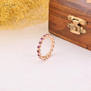 Bague de fiançailles en or rose massif 14 carats avec rubis naturel serti en bélière de 2,5 mm, bague éternelle, empilable, bijoux fins faits à la main pour femmes - Product Image 2