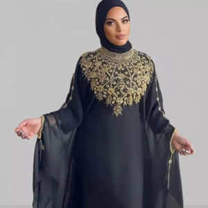 Abayas ethniques décontractées en rayonne brodées à la main pour femmes taille XXL Kimono à capuche avec boutons -- - Product Image 1