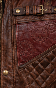 Men's Brown <b>Genuine</b> <b>Leather</b> <b>Jacket</b> With Embossed Zipper Closure Stand Collar - Product Image 2