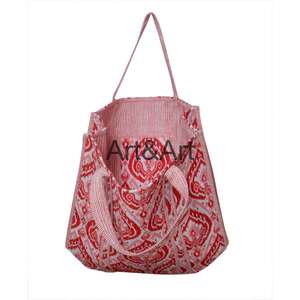 Grand sac fourre-tout en coton vintage fait à la main pour femmes, design patchwork matelassé, imprimé en blocs, ouvert pour la mode, de haute qualité, plage - Product Image 4