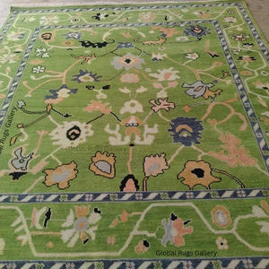 พรมขนสัตว์ถักมือ สีเขียวเข้มสไตล์ร่วมสมัย พรมปูพื้นผ้าฝ้ายโบราณคุณภาพสูง ขนาด 8x10 ฟุต ลายแบบนามธรรม ชุดพรมกันลื่นสำหรับตกแต่งบ้าน - Product Image 1