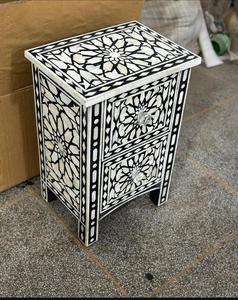 Mesita de noche moderna de lujo de 2 cajones de madera maciza con incrustaciones de hueso MDF para decoración del hogar del dormitorio - Product Image 2