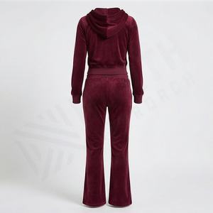 ชุดเซ็ทเสื้อครอปฮู้ดดี้ซิปสีพื้นคุณภาพสูงทันสมัย กางเกงจ็อกเกอร์ทรงบาน ชุดลำลองพรีเมียม - Product Image 2