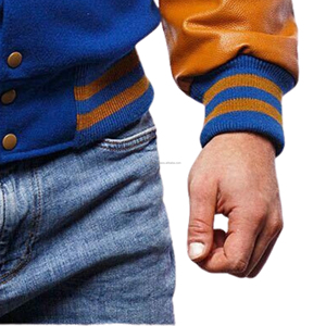 Blouson universitaire pour homme en laine avec manches en cuir, fermeture éclair, patchwork, écologique, style bomber, pour club de baseball - Vente en gros OEM - Product Image 6