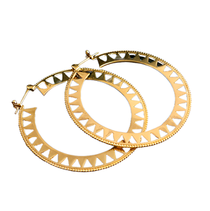 Pendientes de aro recortados tribales de Latón chapado en oro | Aros con patrón de triángulo geométrico | Joyería étnica hecha a mano para mujer - Product Image 1