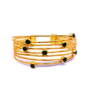 Traditional Sterling Silver 925 Emerald Gemstones <b>Gold</b> Plating Attractive Vintage Style Women Wear <b>Bangles</b> - Product Image 2
