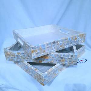 Juego de bandeja de servicio de madera rústica moderna, característica decorativa de cocina personalizada grande para madre perla, hogar, comedor, regalos de navidad - Product Image 6