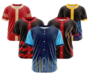 Maillots de baseball personnalisés en gros pour clubs, 100 % polyester, avec logo imprimé, respirants, à rayures, à séchage rapide, uniformes à manches courtes - Product Image 5