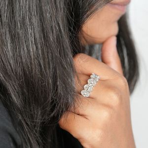 แหวนหมั้นเพชรสำหรับผู้หญิง5 CTS 18K แหวนเพชรรูปไข่สีทองสีขาว - Product Image 3