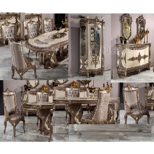 Romanian Style Teak Wood 6 Seater Dining <b>Table</b> Set Luxury Persian Style Dining <b>Table</b> Set Classic <b>Walnut</b> High Gloss Polish Dining - Product Image 1