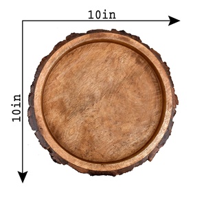 ZAMZAM IMPEX, venta al por mayor, bandeja redonda de madera para servir, bandeja con bordes de corteza de árbol, bandejas decorativas - Product Image 2