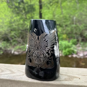 Mug à boire en corne viking sculpté à la main de haute qualité, poli, pour le vin et la bière, fabriqué avec de la corne naturelle d'Inde - Product Image 2
