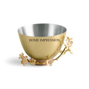 Dernier modèle Arrivée Blanc Couleur Poudre Enduit Forme Ronde Bol Fourniture Avec Métal Plaqué Or Fait Feuilles Designer Base Cadre - Product Image 4